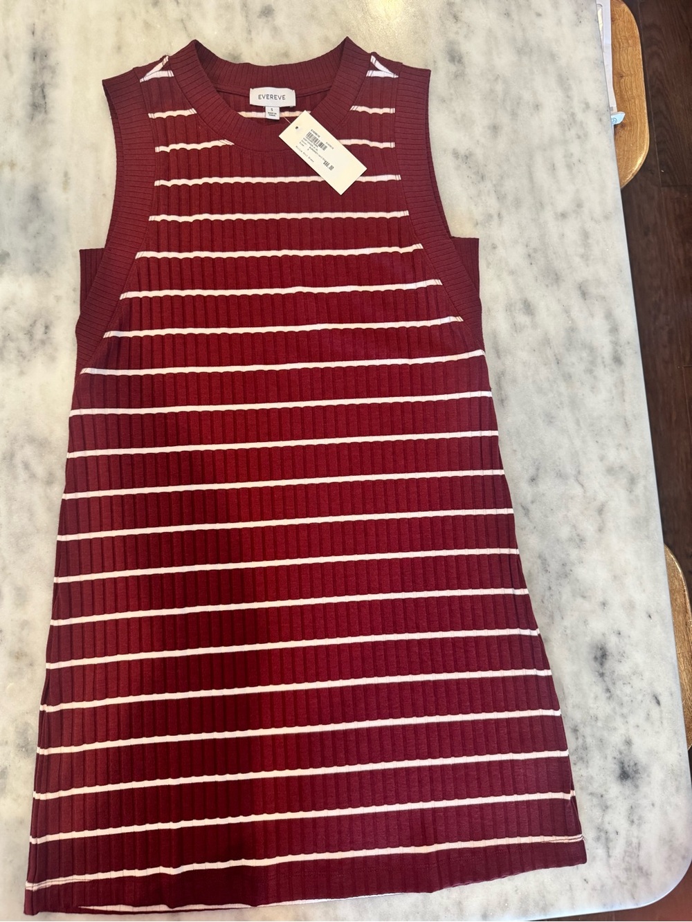Evereve Maroon & White Ribbed Stripe Sleeveless Mini Dress